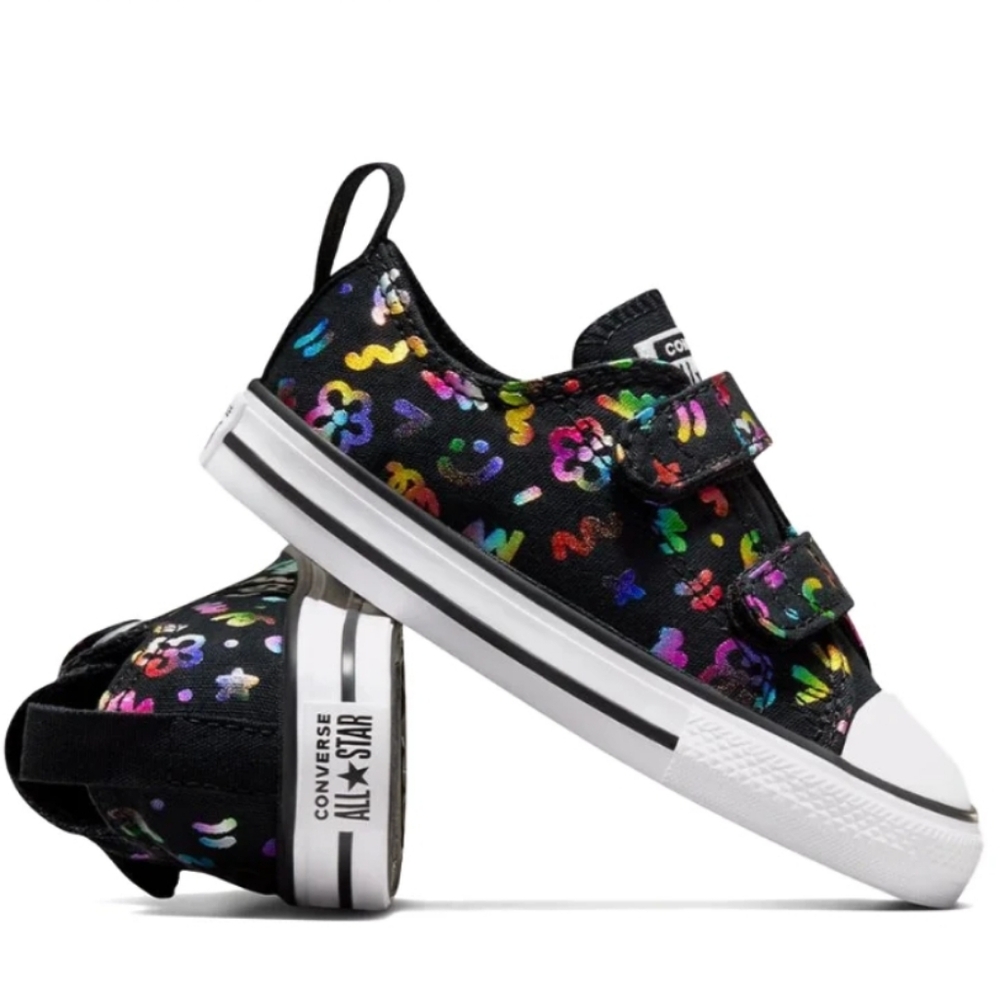 Converse Toddler Chuck Taylor All Star 2V Low Top Doodles Black/White/🌈 size 5